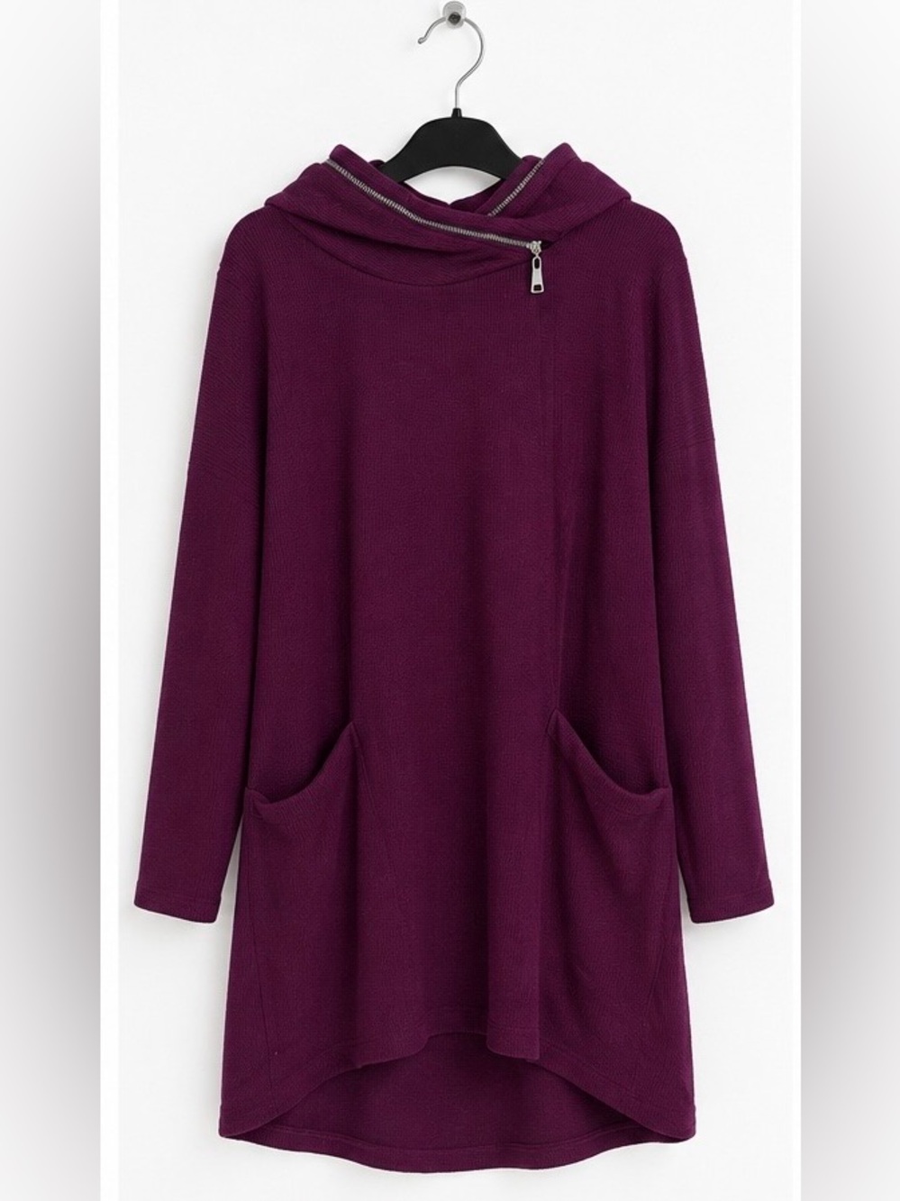 Women's Purple Hooded Zip-Neck Sweater